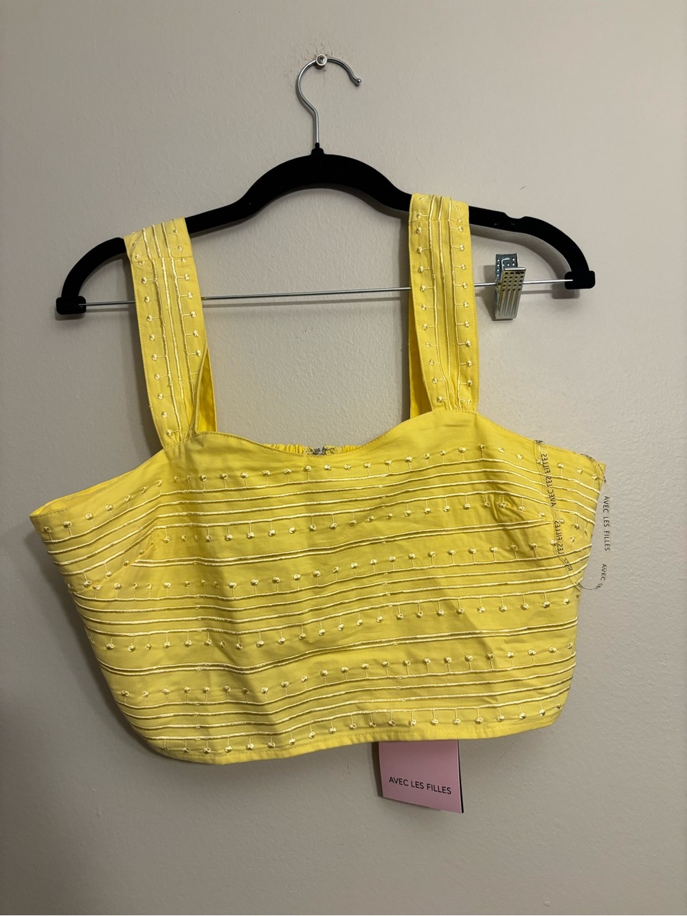 Avec Les Filles Bright Yellow Beaded Square-Neck Crop Top
